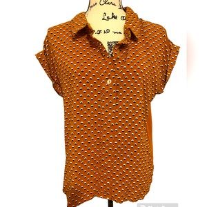 Orange print short-sleeve collard top (2 for $20)